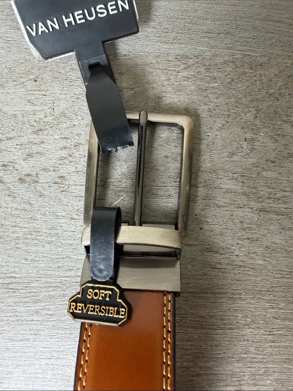 Van Heusen Tan/Brown Leather Men’s Belt with Silver Buckle